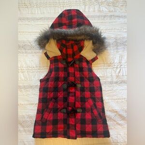 Womens MOSSIMO Buffalo Plaid Vest w/Hood, Size Small